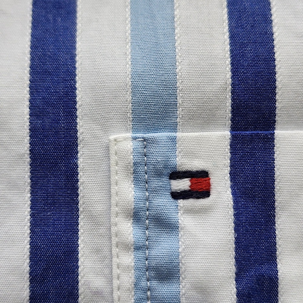 Tommy Hilfiger Button Up Shirt Mens XL Blue White Striped Trim Fit Formal Event - Picture 9 of 12